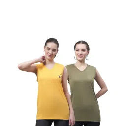 Vimal Jonney Yellow & Olive Cotton Logo Print T-Shirt (Pack Of 2)-image-18