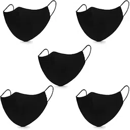 vimbali Plain Black Cotton Mask, (Set of 5 Pcs). Light Weight, Breathable & Skin Friendly. Washable & Reusable Fabric. Soft Spanex Ear Loops & 3 Layer of Protection for Men's & Women's-picture-27