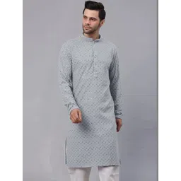 VINAYAK COTSYN KURTA PYJAMA Men Ethnic Motifs Embroidered Regular Mirror Work Kurta with Pyjamas-picture-35