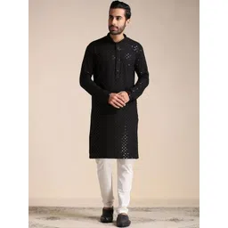 VINAYAK COTSYN KURTA PYJAMA Men Ethnic Motifs Embroidered Regular Sequinned Kurta with Trousers-picture-22