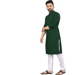 VINAYAK COTSYN KURTA PYJAMA Men Geometric Embellished Thread Work Handloom Kurta-picture-22