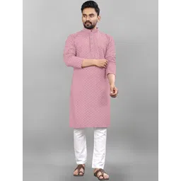 VINAYAK COTSYN KURTA PYJAMA Men Geometric Embellished Thread Work Handloom Kurta-picture-15