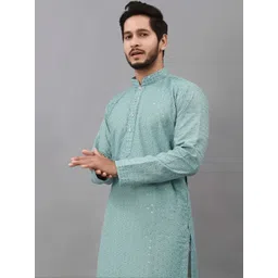 VINAYAK COTSYN KURTA PYJAMA Men Geometric Embroidered Thread Work Handloom Anarkali Kurta-picture-19