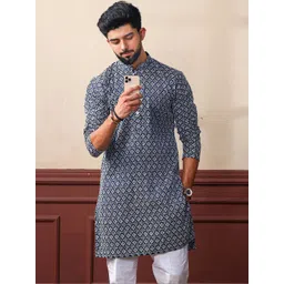 VINAYAK COTSYN KURTA PYJAMA Men Geometric Printed Thread Work Handloom Kurta-picture-12