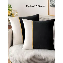 Vinayaka Fab Black 2 Pieces Striped Velvet Square Cushion Covers-picture-15