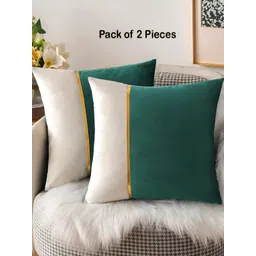 Vinayaka Fab Green 2 Pieces Striped Velvet Square Cushion Covers-picture-12