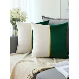 Vinayaka Fab Green & White Set of 2 Striped Velvet Square Cushion Covers-picture-17