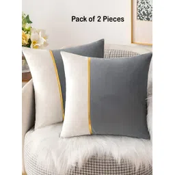 Vinayaka Fab Grey & White 2 Pieces Striped Velvet Square Cushion Covers-picture-39