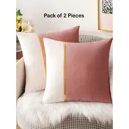 Vinayaka Fab Mauve & White 2 Pieces Striped Velvet Square Cushion Covers-picture-32