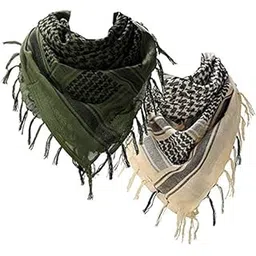 vinson Fashions Men's Pure Cotton Arab Shemagh Neck Wrap Arafat Keffiyah Desert Army Wear Head Scarf Stole (Beige & Green)-(Pack of 02)-picture-15