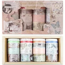 Vintage Collection Decorative Washi Tape Set, Floral Butterfly Design, Pink and Pastel Colors, 20 Pieces, for Scrapbooking and Crafts (Vintage Collection)-image-1