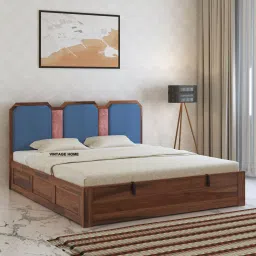 vintage home Classic Sheesham Wood Queen Size Bed With Hydraulic Storage in Provincial Teak Finish-picture-23