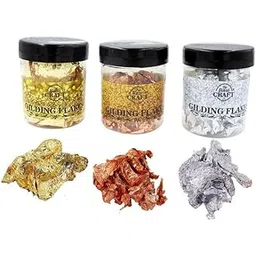 VINTAGER 3 Bottles of Leaf Flakes (Gold, Silver, Copper) Gold Foil Resin Sheets for Painting, Crafts, Nail Art, Slime and Resin Jewelry Making-picture-36
