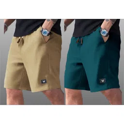 vinthon Pack of 2 Self Design Men Khaki, Dark Green Regular Shorts-picture-25