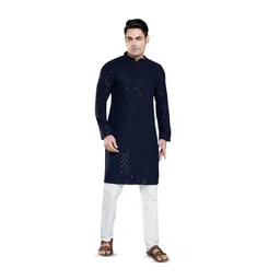 Viradiya Men Geometric Embroidered Mirror Work Cotton Straight Kurta-picture-37