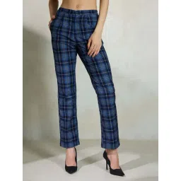 VIRGIO Blue Cotton Checks Trousers-picture-34