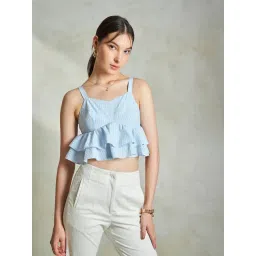 VIRGIO Blue Cotton Stripes Sleeveless Crop Top-picture-31