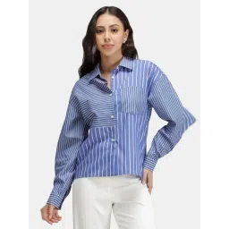 VIRGIO Blue Regular Fit Striped Shirt-picture-11