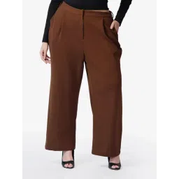 VIRGIO Brown Straight Fit Solid Trousers-picture-11