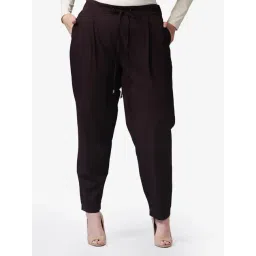 VIRGIO Burgundy Relaxed Fit Solid Trousers-picture-31