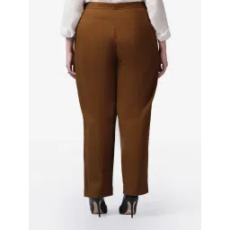 VIRGIO Coffee Brown Straight Fit Solid Trousers image 2