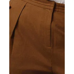 VIRGIO Coffee Brown Straight Fit Solid Trousers image 5