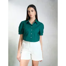 VIRGIO Green Cotton Solid Short Sleeves Shirt-picture-41