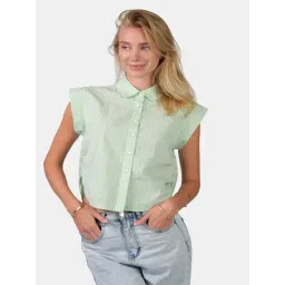 VIRGIO Green Cotton Striped Shirt-picture-30