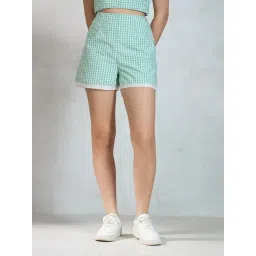VIRGIO Green Regular Fit Checked Shorts-picture-25