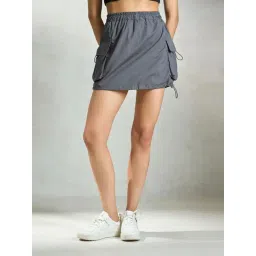 VIRGIO Grey Flared Fit Solid Skirt-picture-20