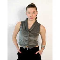 VIRGIO Grey Regular Fit Solid Waistcoat-picture-38