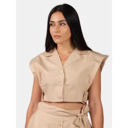 VIRGIO Khaki Relaxed Fit Solid Vest-picture-15