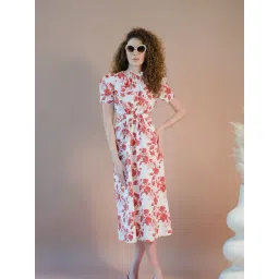 VIRGIO Pink Cotton Floral Short Sleeves Dress-picture-17