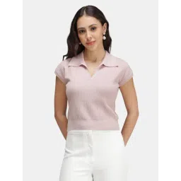 VIRGIO Pink Regular Fit Solid Top-picture-35