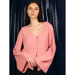 VIRGIO Pink Viscose Stripes Long Sleeves Top-picture-10