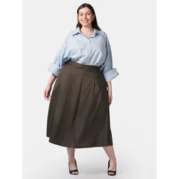 Virgio Plus Size Pure Cotton Midi Opaque Flared Skirt-picture-18