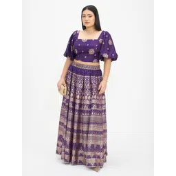 Virgio Plus Size Women Brocade Maxi Flared Skirts-picture-14