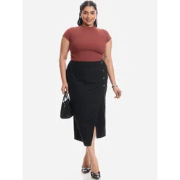 Virgio Pure Cotton Denim A-Line Midi Skirts-picture-27