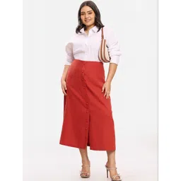 Virgio Pure Cotton Denim A-Line Midi Skirts-picture-39