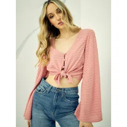 Virgio Pure Viscose Textured Front Tie-Up Blouse-picture-27