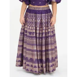 VIRGIO Purple Viscose Ethnic Motifs Skirt-picture-42