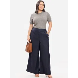 Virgio Solid Viscose Rayon Regular High-Rise Plus Size Flared Trousers-picture-10