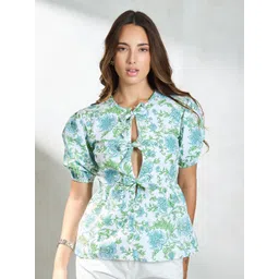 Virgio Women Floral Printed Puff Sleeve Cotton Top-image-2