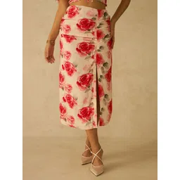 Virgio Women Floral Printed Viscose Side-Slit Midi Skirt image 1