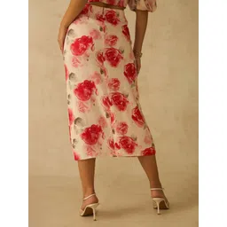 Virgio Women Floral Printed Viscose Side-Slit Midi Skirt image 5