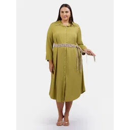Virgio Women Plus Size Shirt Collar Solid Shirt Midi Dress-picture-10