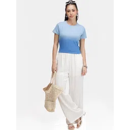 Virgio Women Solid Cotton Round Neck Short Sleeves Dip Dye Rib Top-picture-10