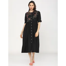 Vishudh Black Embroidered Ethnic A-Line Midi Ethnic Dress-picture-35