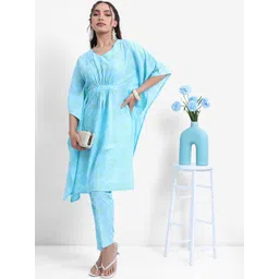 Vishudh Blue Bandhani Printed Flared Sleeves Kaftan With Trousers-picture-40