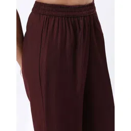 Vishudh Burgundy & Pink Floral Embroidered Kurta With Palazzos & Dupatta image 2